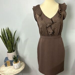 Ann Taylor Loft Midi Dress Casual Brown
Sheer Size 6 petite Ruffle Swiss Dot